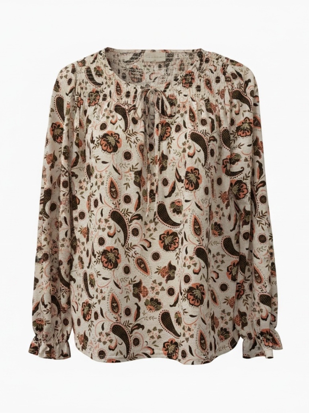Women’s  Melloday Smocked Floral Paisley Peasant Blouse Size Small